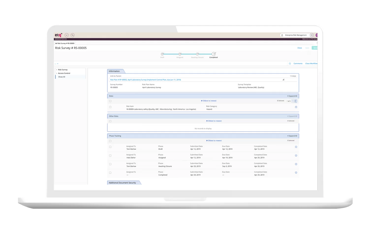 screenshot of ETQ Reliance